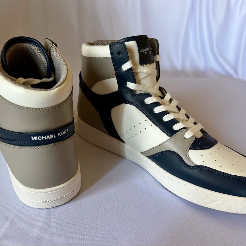 Michael Kors Men’s High-Top Sneakers in Navy, White & Taupe